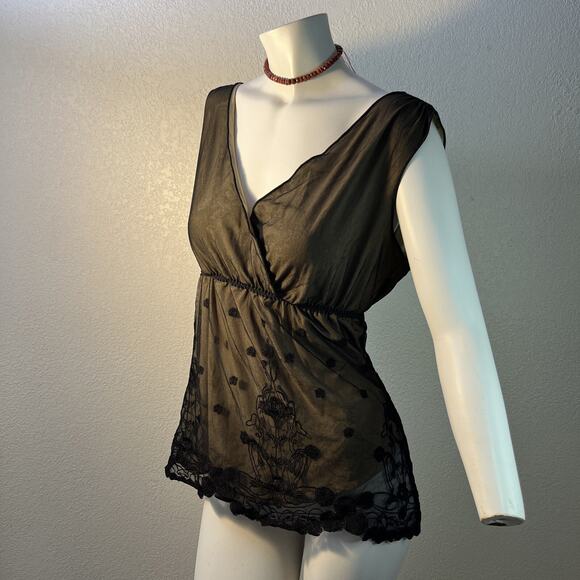 Y2K Babydoll Top Medium Sheer Overlay Dark Fairy Romantic Whimsigoth Vampy Black - Picture 1 of 16